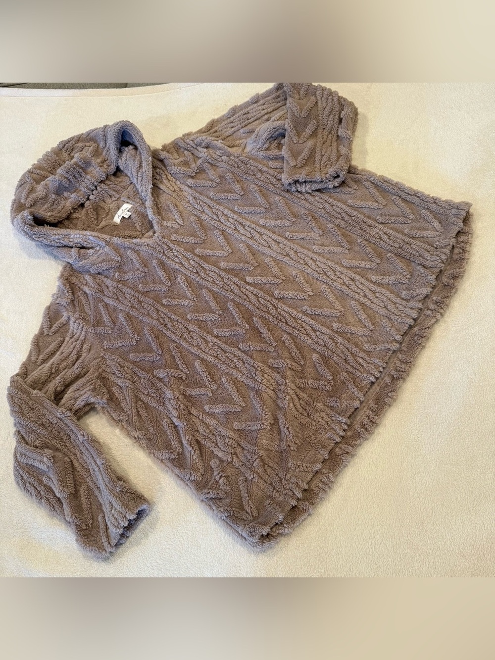 Plush Cozy V-Neck Hooded Women's Sweater - Taupe